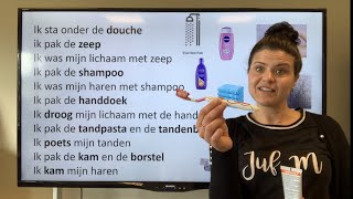 NT2 31 badkamer Scheerschuim zeep en shampoo Nederlands leren met Juf M learndutch NT2 badkamer [upl. by Shayna560]