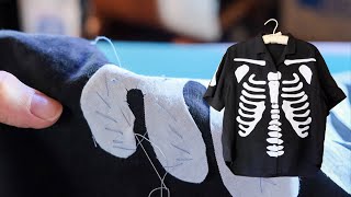 Turning a Basic ButtonUp into a Skeleton Bone Shirt with NeedleTurn Appliqué  Sewing Tutorial [upl. by Ilarin265]