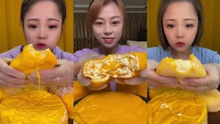 ASMR EATING YELLOW CUSTARD DESSERTS Mochicrepe cake crepe roll mukbang🤤💛 [upl. by Alamaj158]