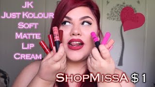 ShopMissA  JK  Just Kolour Soft Matte Lip Cream Swatches amp Review [upl. by Athalie]