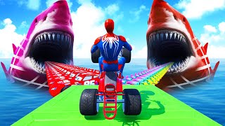 الأبطال الخارقين على القضبان دوامة قمع جسر  SPIDERMANon Motorcycle in Spiral Bridge Stunt Ride [upl. by Eevets563]