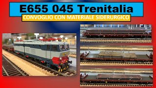 E655 045 Trenitalia Roco 62562 con carri trasporto materiale siderurgico [upl. by Jarus]