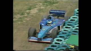 Hungaroring 1998 QLF Fisichella liukuu rengasvalliin mutta pääsee jatkamaan [upl. by Bohaty977]