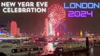 London NYE 2024 Celebration Fireworks London Eye Celebration with fireworks and Drones Red 4 zone [upl. by Neerual]