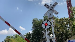 Six Flags Over Texas Railroad Crossing with Wig Wag Action and Steam Engine Train video 2 [upl. by Anyah]