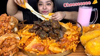 SPICY MUTTON SUKHACHEESY CHEETOS MOZZARELLA STICKSRED SAUCE PASTA AND SPICY CHICKEN POCKETSEATING [upl. by Retseh]