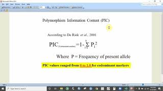 PIC calculation for codominant markers like SSRs using Microsoft excel [upl. by Kant]