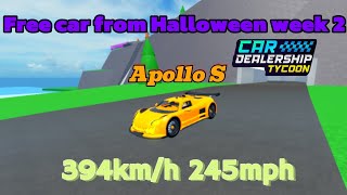 Review Apollo S Free Car from Halloween Week 2 Car Dealership Tycoon [upl. by Idnahk586]