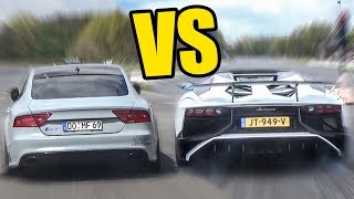 AUDI RS7 vs LAMBORGHINI AVENTADOR  SOUND BATTLE [upl. by Aziar]