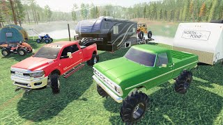 Camping with Millionaires on a private lake  Farming Simulator 19 Camping and Mudding [upl. by Garlanda]