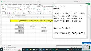 Separate phone numbers as per different country codes in Excel [upl. by Byrle]