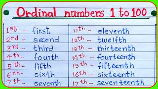 ordinal numbers 1 to 100 ordinal numbers in english 1 to 100 ordinal numbers ordinal numbers [upl. by Hillegass220]