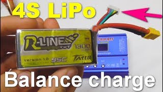 How to Balance Charge a 4S LiPo battery using iMax B6 charger Tattu RLine 1300mAh [upl. by Eivets]