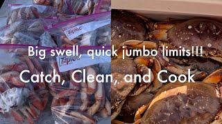 Big swell Jumbo Crab limits and Catch Clean and Cook [upl. by Etiuqal]