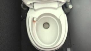 Bathroom Tour Thetford Aqua Magic Toilet on Captain Carltons Sandbar Bus Chincoteague Island VA [upl. by Isus]