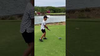 Xander driver swing for birdie 🏌🏼‍♂️⛳️golf golfswing kidgolfer bali happy fun [upl. by Jolynn]