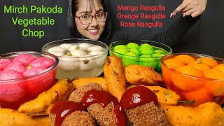 Eating Different types of Rasgulla Pakoda  Indian Sweets  Big bites  Asmr Eating  Mukbang [upl. by Ahsina406]