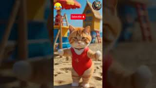 Try not to laugh cat funny dance in beach 😂🤣 aicat dancingcat shorts [upl. by Annayoj]