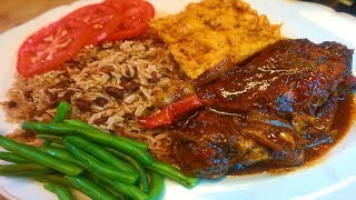 Jamaican Authentic Brown Stew Chicken With Rice amp Peas Recipe [upl. by Edholm]