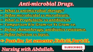 Antimicrobial drugs in Urdu PostRn1stBsN 3rd semester  Unit2part1 Pharmacology [upl. by Attenhoj]