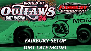 Fairbury custom setup for the dirt late models World Of Outlaws Dirt racing 24 [upl. by Retsbew]