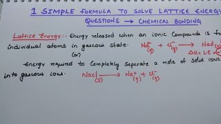 1 simple formula to Solve Lattice energy questions Easily chemical bonding chapter [upl. by Solakcin]