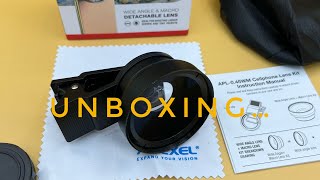 Unboxing APEXEL 2 in 1 Mobile Phone Lens 045x Super Wide Angle 125x Macro HD Camera Lens ASMR [upl. by Llirret]