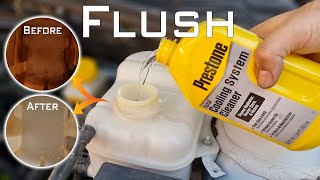 How to do complete coolant flushHow to use prestone radiator flush and cleanerflush Muddy coolant [upl. by Cirnek]