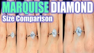 Marquise Cut Diamond Size Comparison on Hand Finger Engagement Ring Shaped 1 Carat 3 ct 33 25 15 [upl. by Laucsap973]