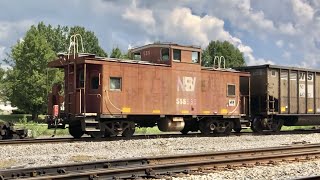 Coal Train With Red Caboose In Kenova West Virginia 4 Trains On CSX amp Norfolk Southern [upl. by Dulcinea]