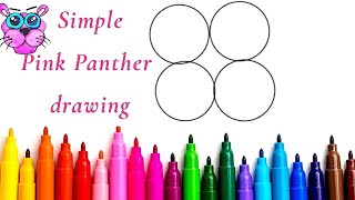 How to draw a Pink Panther  simple pink panther drawing using circles Hellotots [upl. by Laehcym]