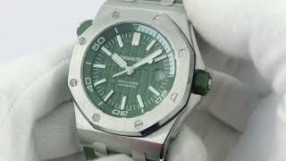 Royal Oak Offshore Diver Green 15710 JF 11 Best Edition on Green Rubber Strap A3120 [upl. by Gentes]