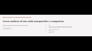 Green synthesis of zinc oxide nanoparticles a comparison  RTCLTV [upl. by Ainimre]