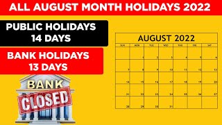 Full List August Holidays 2022 – Government Public amp August Bank Holidays in India [upl. by Ylrebme777]