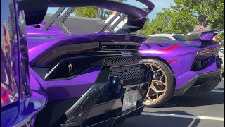 Supercar Saturdays April 13th 2024 Loud Revving Lamborghini SV SVJ Bugatti Chiron Carrera GT… [upl. by Cung]