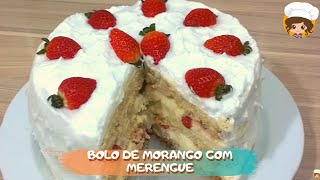 BOLO DE MORANGO COM MERENGUE  MIL DELÍCIAS NA COZINHA [upl. by Lahpos902]