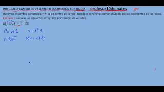 integrales por cambio de variable o sustitución con raíces 1 [upl. by Orlov]