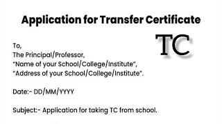 Application for transfer certificate TC in English How to write Application tc in School TC [upl. by Uhile]