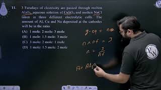 3 Faradays of electricity are passed through molten Al2O3 aqueous solution of CuSO4 and molten [upl. by Zak723]