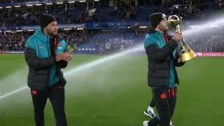 Chelsea Players show off the Club World Cup at Stamford BridgeAnd get attacked by the sprinklers😅 [upl. by Allecsirp]