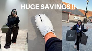 Woodbury Common Outlet Shopping Vlog amp Haul Prada Loewe Bottega Venetta Versace [upl. by Neeliak]