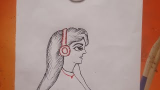 How to draw girl with headphone Easy draw step by step  drawing girl [upl. by Aleahc]