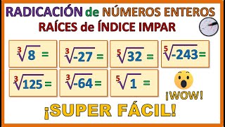 RADICACIÓN de NÚMEROS ENTEROS  RAÍCES de ÍNDICE IMPAR [upl. by Ahsad]