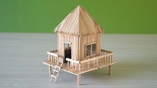 Making a small hut using toothpicks  very easy craft  DIY [upl. by Lindo]