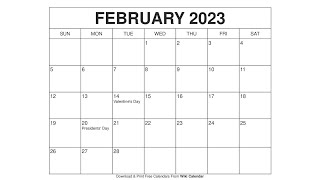 Free Printable February 2023 Calendar Templates With Holidays  Wiki Calendar [upl. by Mccready]