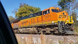 BNSF 3671 3666 3651 amp 3649 Coal Train [upl. by Oisangi]