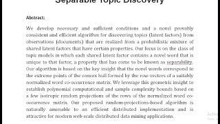 A Provably Efficient Algorithm for Separable Topic Discovery [upl. by Perni]