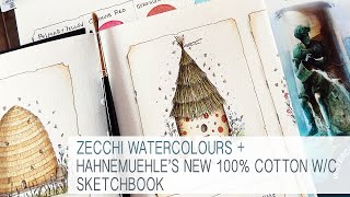 The new Hahnemuhle 100 cotton watercolor sketchbook  swatching my new Zecchi watercolors [upl. by Risan687]