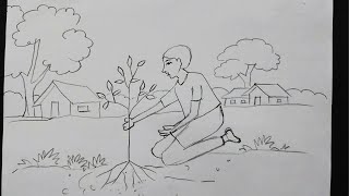 Tree Plantation Drawing\Afforestation Drawing\Pencil sketch [upl. by Elbert194]