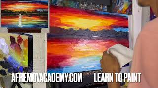 afremov art studio creating oil painting with palette knife of a seascape  we offer clases online [upl. by Llenaej932]